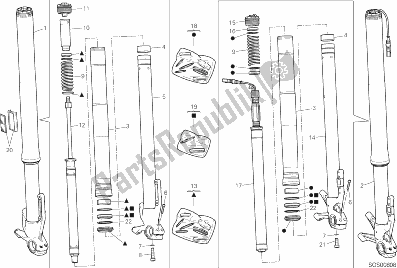 All parts for the Front Fork of the Ducati Multistrada 1200 Enduro Thailand 2018